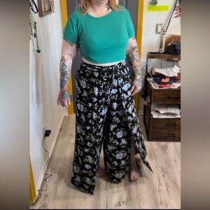 Black Floral Wrap Pants
